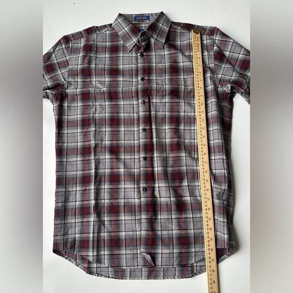 Pendleton Red Gray Plaid Worsted 100% Wool Button Up Urban Shirt Men’s Sz Medium - Picture 5 of 6